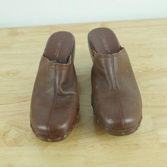 Vintage Size 8 Clogs Mules Brown Leather Studded Chunky Heel Y2K Boho Cherokee - Picture 2 of 12